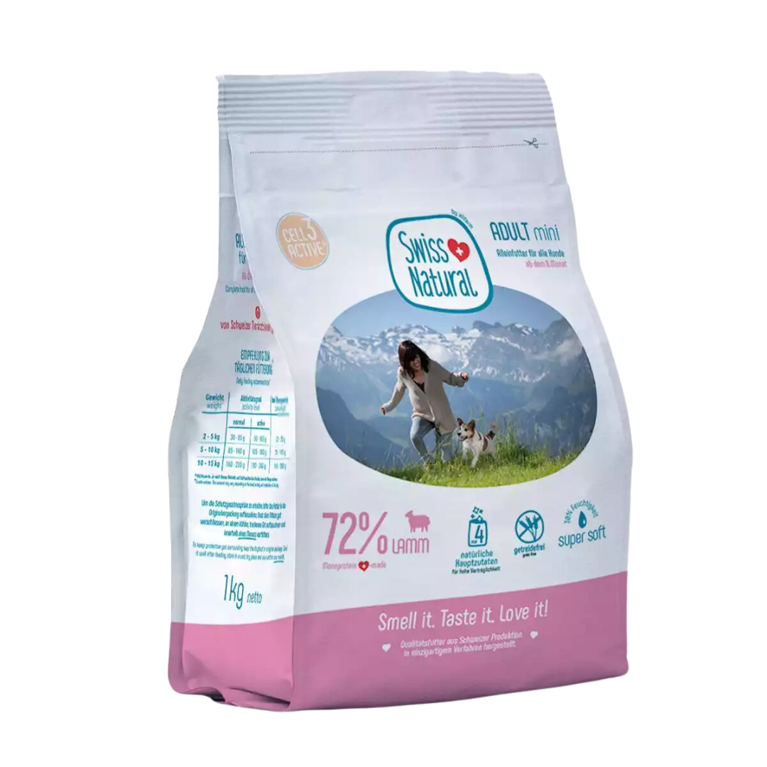 Swiss Natural Soft Adult Mini lammas 1 kg koiran puolikostea täysravinto