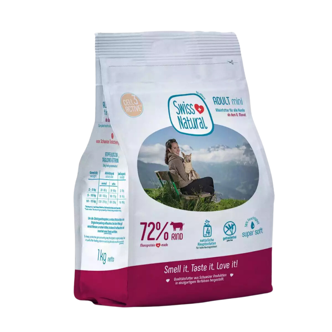 Swiss Natural Soft Adult Mini nauta 1 kg koiran puolikostea täysravinto