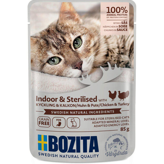 Bozita Indoor & Sterilized kana-kalkkuna 85 g kissan märkäruoka