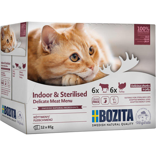 Bozita Indoor & Sterilized Nauta & Kalkkuna märkäruoka lajitelma 12 x 85 g