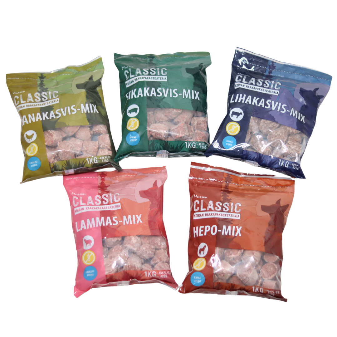 Murren Classic Lihakasvis-mix 1 kg koiran raakaruoka