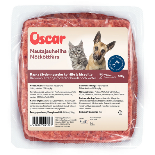 Oscar Nautajauheliha 500 g lemmikin raakaruoka