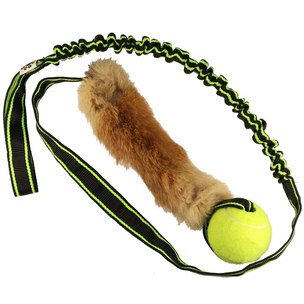 PawsMade Kaninkarvainen koiran vetolelu XL tennispallolla